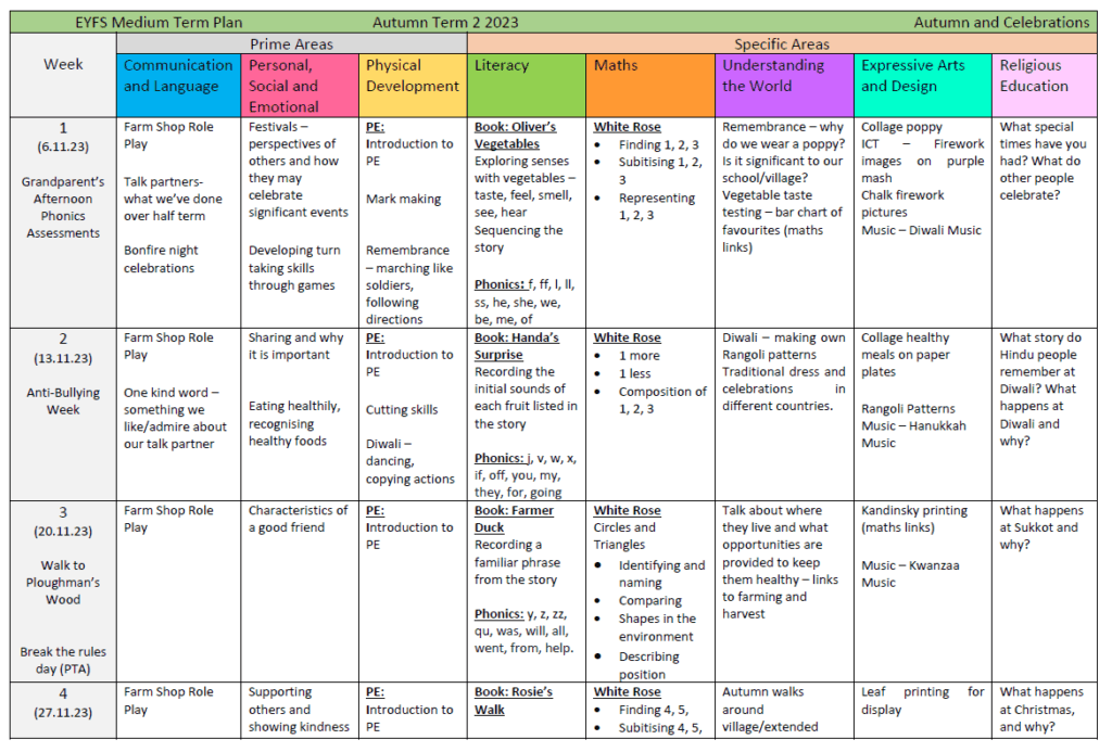 EYFS Medium Term Plan Example